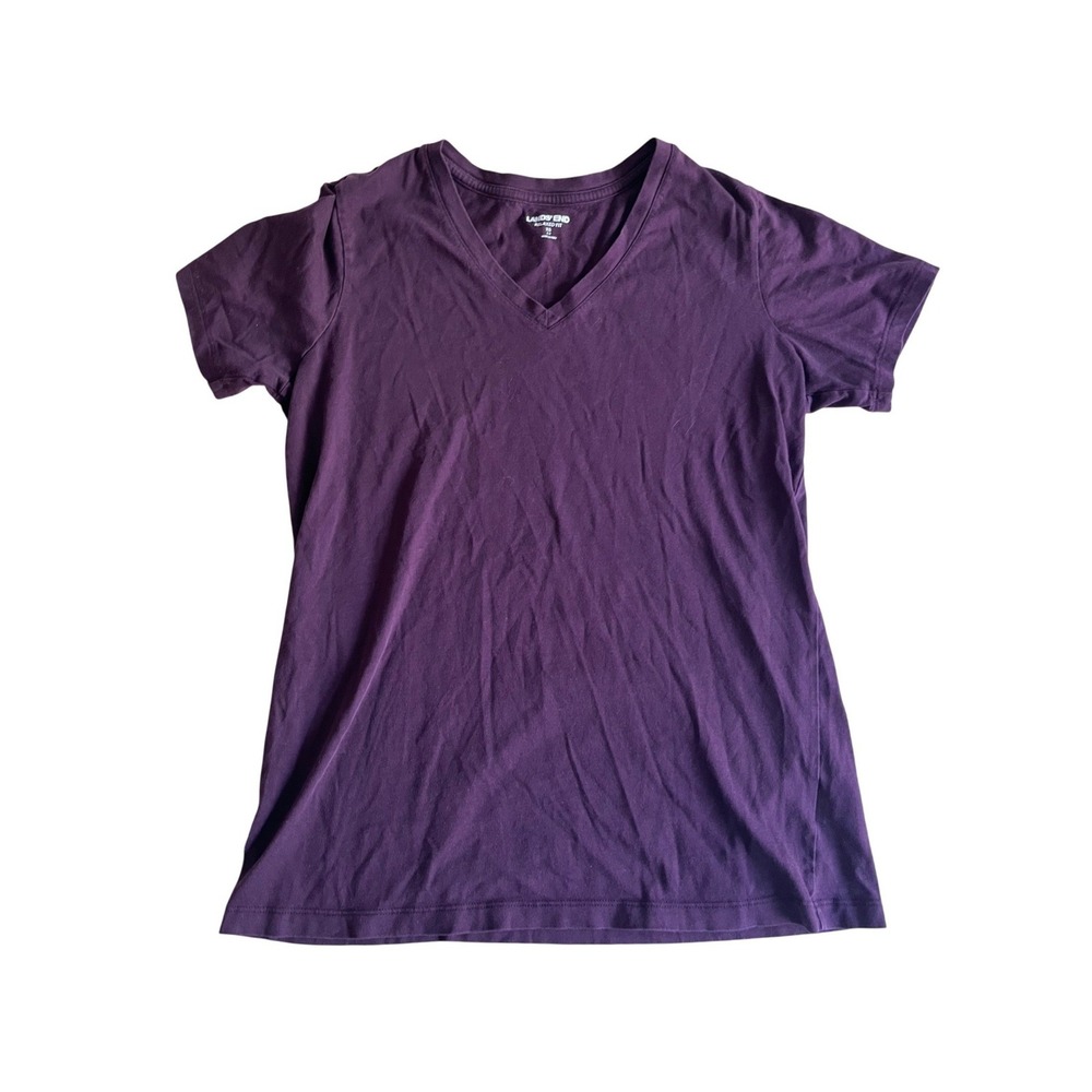 Lands End Womens XS Relaxed Fit V-Neck T-Shirt Purple 100% Supima Cotton Short
